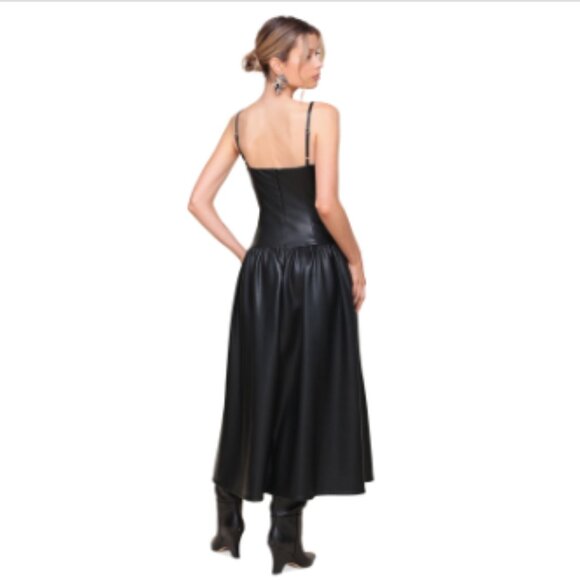 Avec Les Filles Women's Faux-Leather Drop-Waist Maxi Dress - Black - Picture 2 of 4